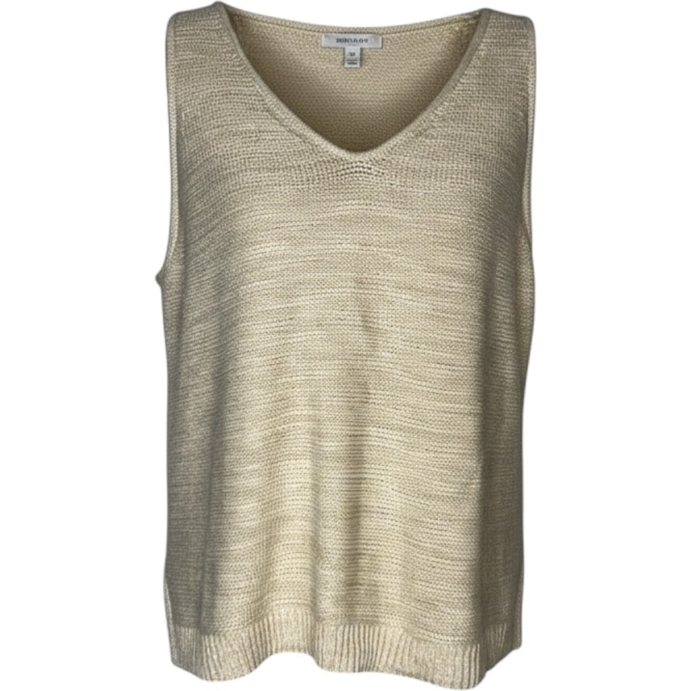 Gap Womens XL Beige Marl Cotton Knit V-Neck Sleeveless Sweater Vest Top